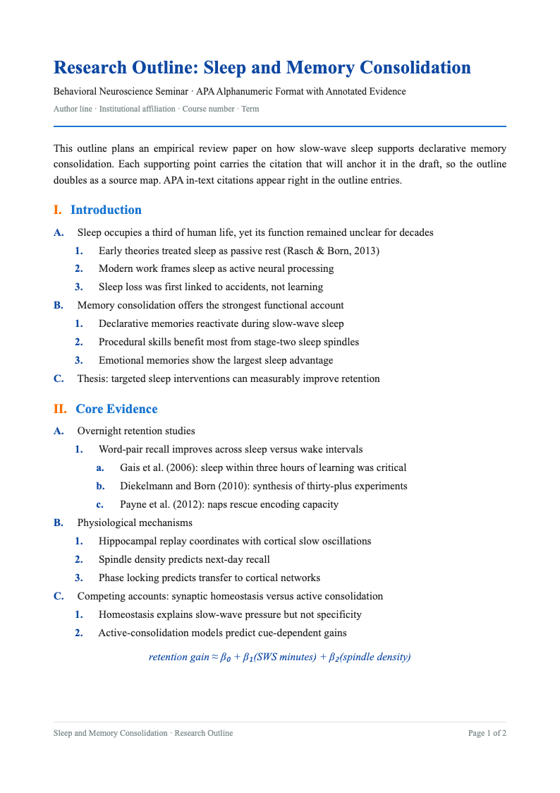 Research digest apa outline format